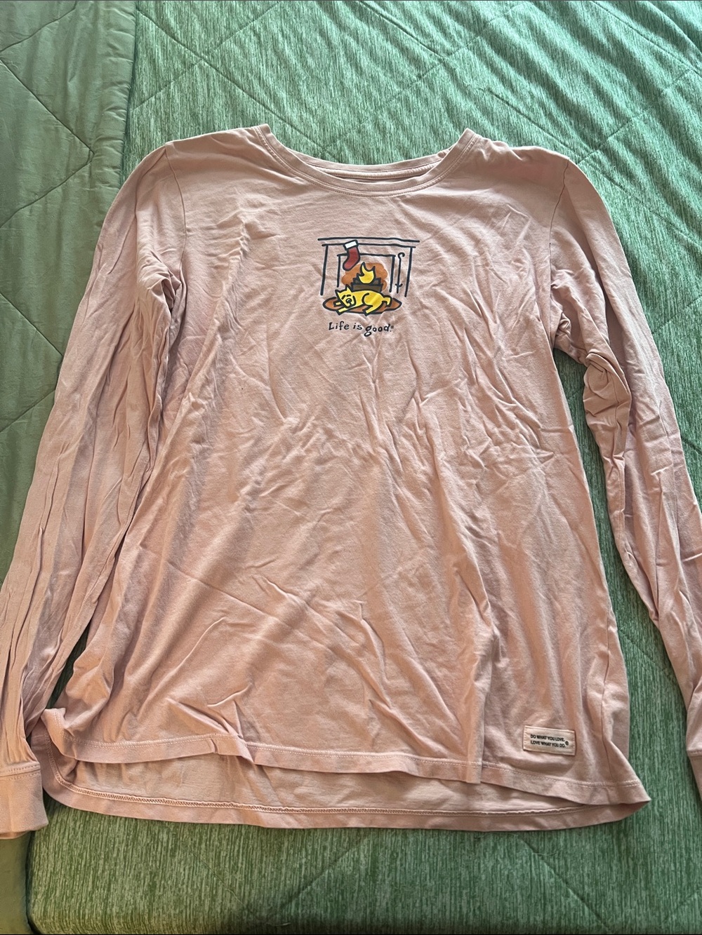 Life Is Good Long Sleeve Tee in Light Pink with Small Graphic